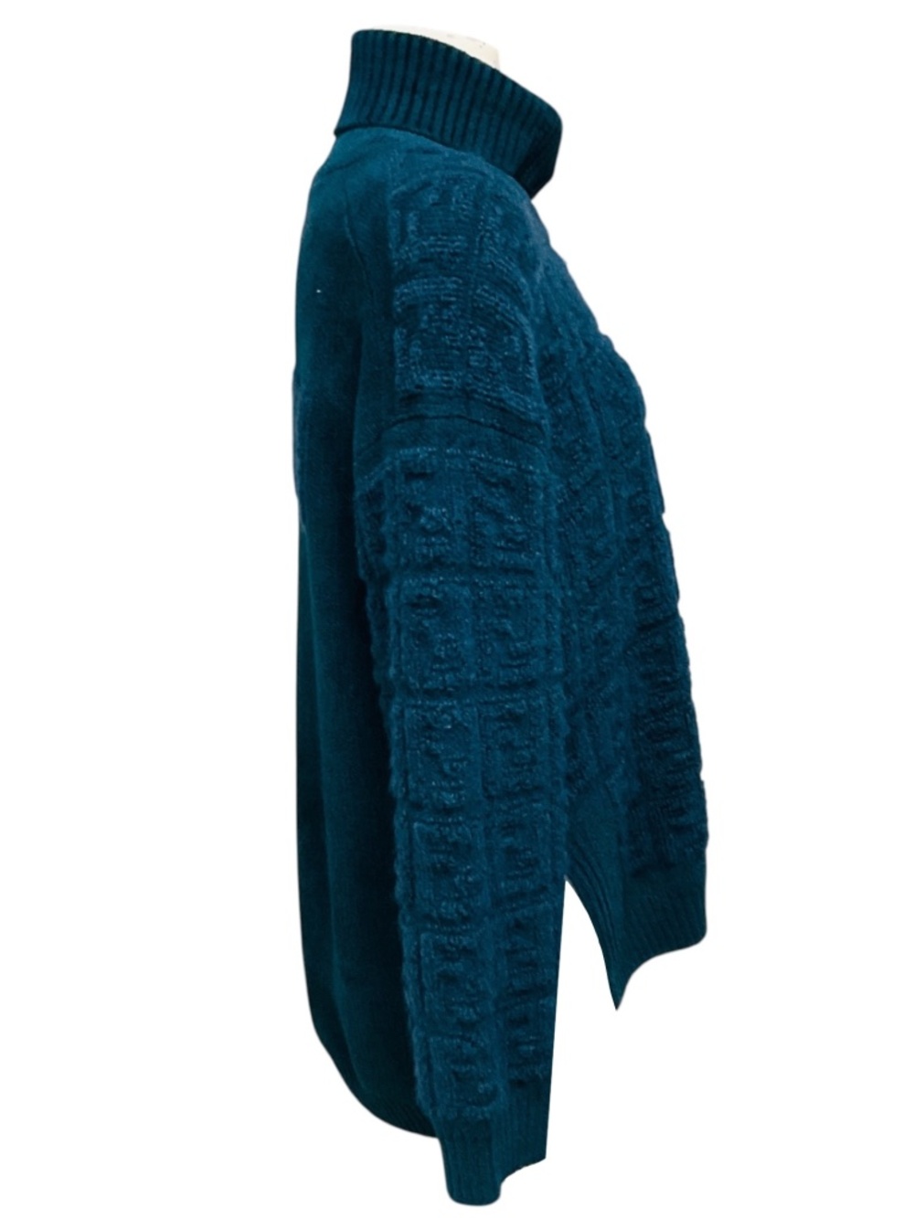 FENDI DARK TEAL FF ZUCCA LOGO PATTERN MOHAIR AND WOOL… - Gem